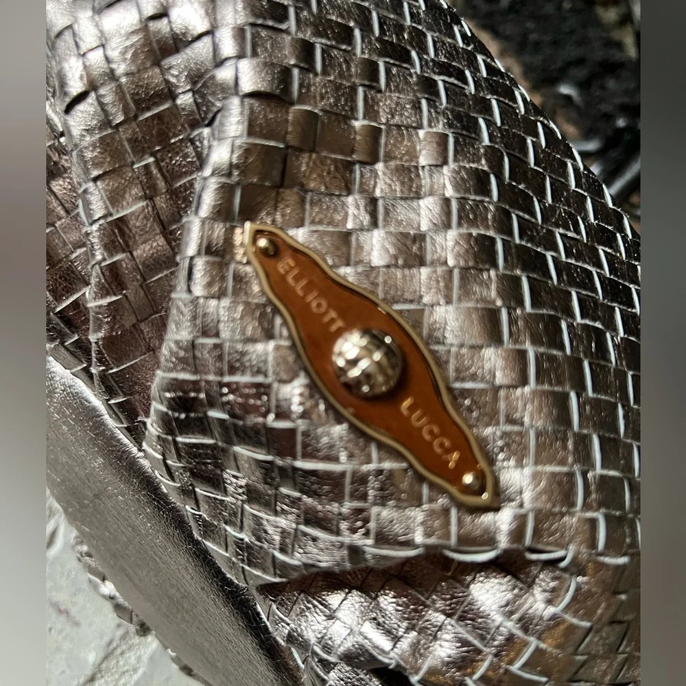 Elliott Lucca Aruba Metallic Woven Leather Hobo bag in Gold 13” x 9” x 9”